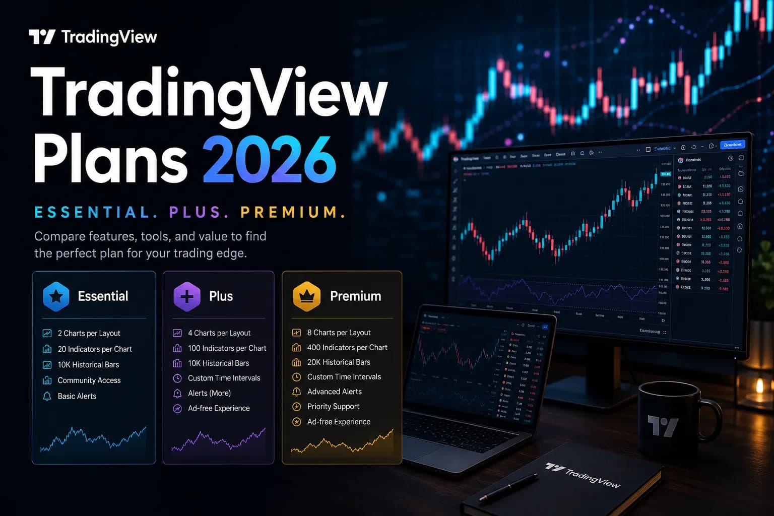 خرید اشتراک TradingView در سال ۲۰۲۶؛ راهنمای انتخاب پلن Essential، Plus و Premium